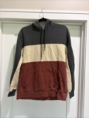 Departwest Men's Colorblock Hoodie Sweatshirt - Black, Cream & Rust L